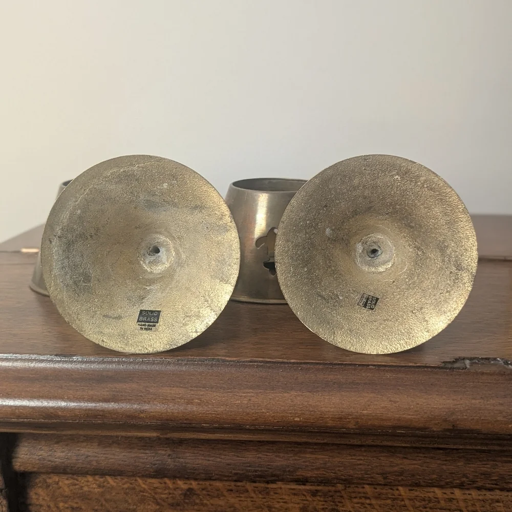 Brass Fleur-de-Lis Tea Light Lanterns - Made in India Patina